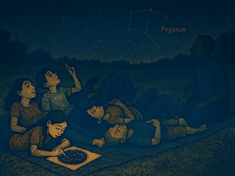 Groupe allongé observant les constellations d'été dans le ciel nocturne